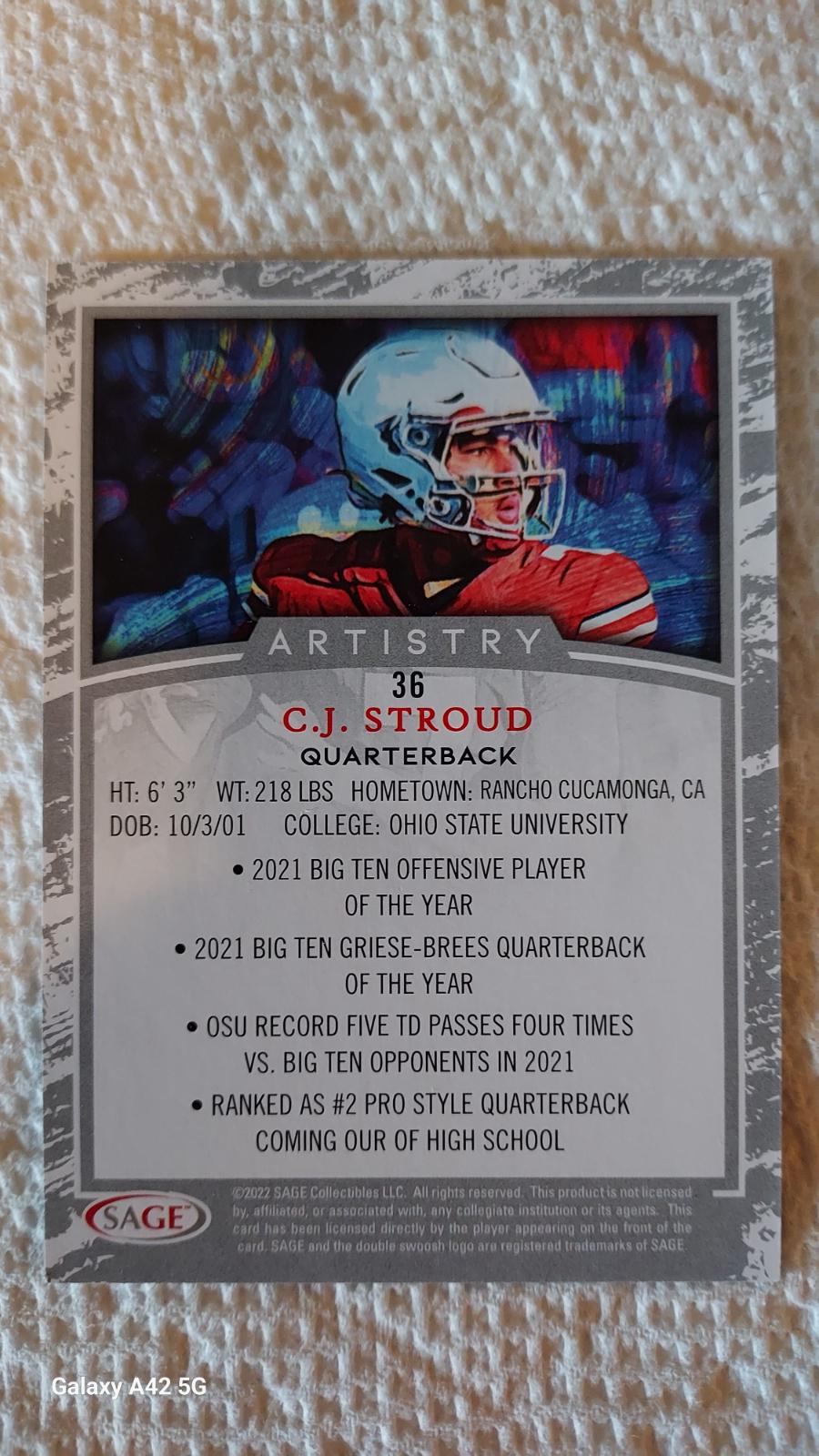 C.J. Stroud #36 Prices | 2022 Sage Artistry | Football Cards