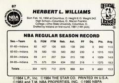 Back Side | Herb Williams Basketball Cards 1986 Star