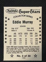 Back | Eddie Murray Baseball Cards 1986 True Value Perforated