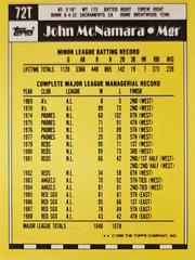 Rear | John McNamara Baseball Cards 1990 Topps Traded Tiffany