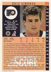 Eric Lindros #1 Back | Eric Lindros Hockey Cards 1993 Score