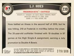 Rear | L.J. Hoes [Blue] Baseball Cards 2011 Topps Pro Debut