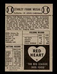 BACK OF CARD | Stan Musial Baseball Cards 1954 Red Heart