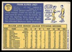 Back | Frank Linzy Baseball Cards 1970 Topps