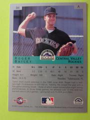 Reverse | Roger Bailey Baseball Cards 1993 Classic Best