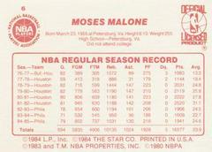 Back Side | Moses Malone Basketball Cards 1986 Star