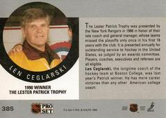 Back | Lester Patrick Trophy Hockey Cards 1990 Pro Set