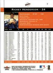 Back | Rickey Henderson Baseball Cards 2002 Fleer Premium
