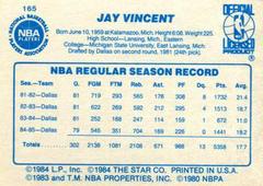 Back Side | Jay Vincent Basketball Cards 1986 Star