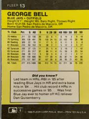 Rear | George Bell Baseball Cards 1986 Fleer Mini