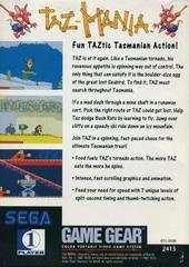 Taz Mania - Back | Taz Mania Sega Game Gear