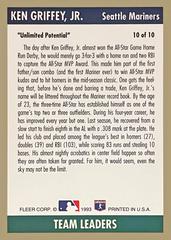 Card Back | Ken Griffey Jr Baseball Cards 1993 Fleer Team Leaders