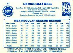 Back Side | Cedric Maxwell Basketball Cards 1986 Star