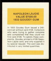 Back | Napoleon Larry Lajoie 1933 Goudey Reprint Baseball Cards 1987 Hygrade All Time Greats
