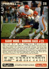 Back Of Card | Barry Word Football Cards 1992 Skybox Primetime