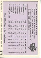 Reverse | Ron Washington Baseball Cards 1990 ProCards AAA