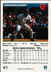 Back | Rernando Ramsey Baseball Cards 1993 Donruss