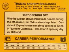 Rear | Tom Brunansky Baseball Cards 1987 Donruss Opening Day