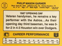 Rear | Phil Garner Baseball Cards 1987 Donruss Opening Day