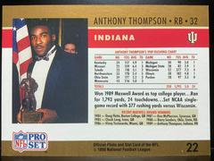 Back | Anthony Thompson [No Drafted Stripe] Football Cards 1990 Pro Set