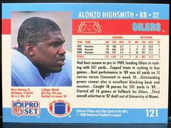 Back | Alonzo Highsmith Football Cards 1990 Pro Set