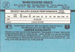 Back Of Card | Mark Grace Baseball Cards 1988 Donruss