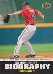 Tommy Hanson #SB-103 Baseball Cards 2010 Upper Deck Season Biography Prices