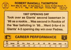 Rear | Rob Thompson Baseball Cards 1987 Donruss Opening Day