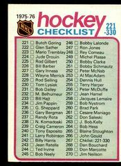 Checklist 221-330 #267 Hockey Cards 1975 O-Pee-Chee Prices