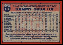 Back Of Card | Sammy Sosa Baseball Cards 1991 Topps