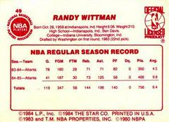 Back Side | Randy Wittman Basketball Cards 1986 Star