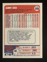 Reverse | Sammy Sosa Baseball Cards 1990 Fleer