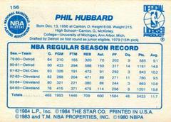 Back Side | Phil Hubbard Basketball Cards 1986 Star