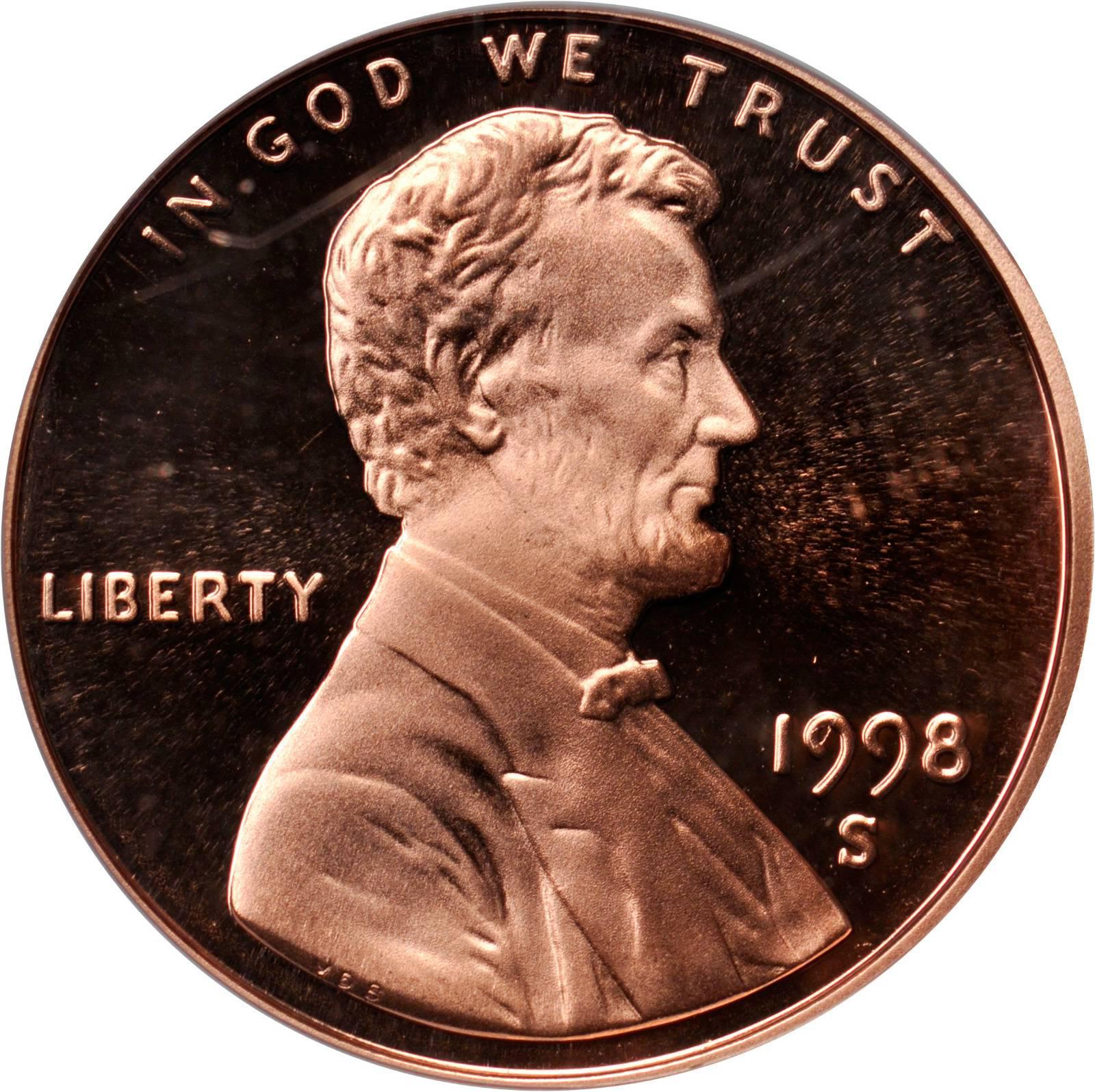 1998 S [PROOF CLOSE AM] Coins Lincoln Memorial Penny