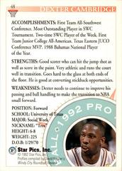Back Of Card | Dexter Cambridge Basketball Cards 1992 Star Pics