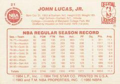 Back Side | John Lucas Basketball Cards 1986 Star