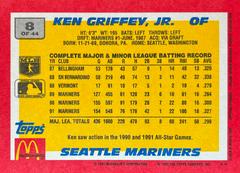 Card Back | Ken Griffey Jr. Baseball Cards 1992 Topps McDonald's Baseball's Best