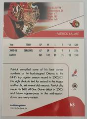 Backside | Patrick Lalime Hockey Cards 2003 ITG Toronto Star