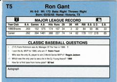 Back | Ron Gant Baseball Cards 1991 Classic