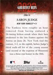 Back | Aaron Judge Baseball Cards 2023 Topps 2022 Greatest Hits