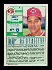 1989 Score Barry Larkin #31 Back | Barry Larkin Baseball Cards 1989 Score
