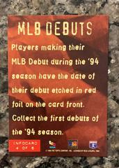 Back | ML Debut Baseball Cards 1994 Stadium Club Infocard