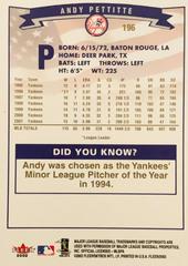 Rear | Andy Pettitte Baseball Cards 2002 Fleer