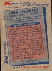 Back Of Card | Zoilo Versalles Baseball Cards 1982 Kmart