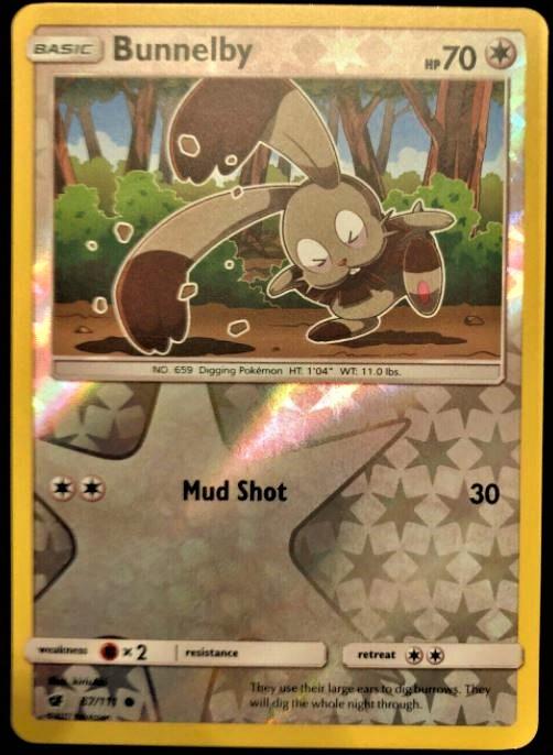 Pokemon TCG Card - Bunnelby (97/131) Common Reverse Holo - Forbidden Light Set - Near Mint/Mint Condition