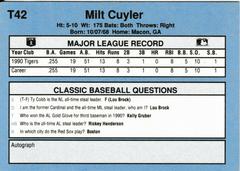 Back | Milt Cuyler Baseball Cards 1991 Classic