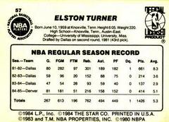 Back Side | Elston Turner Basketball Cards 1986 Star