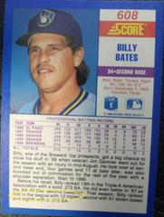 Back | Billy Bates [Error Card] Baseball Cards 1990 Score