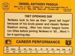 Rear | Dan Pasqua Baseball Cards 1987 Donruss Opening Day
