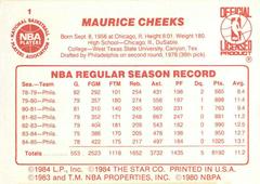 Back Side | Maurice Cheeks Basketball Cards 1986 Star
